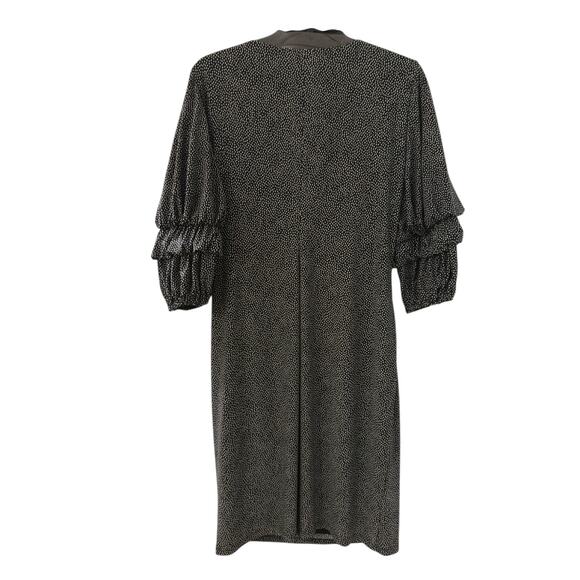 RALPH LAUREN Dress Faux Wrap V-neck Ruching 3/4 Sleeves Polka Dot WHTBLK  14 - Picture 7 of 7